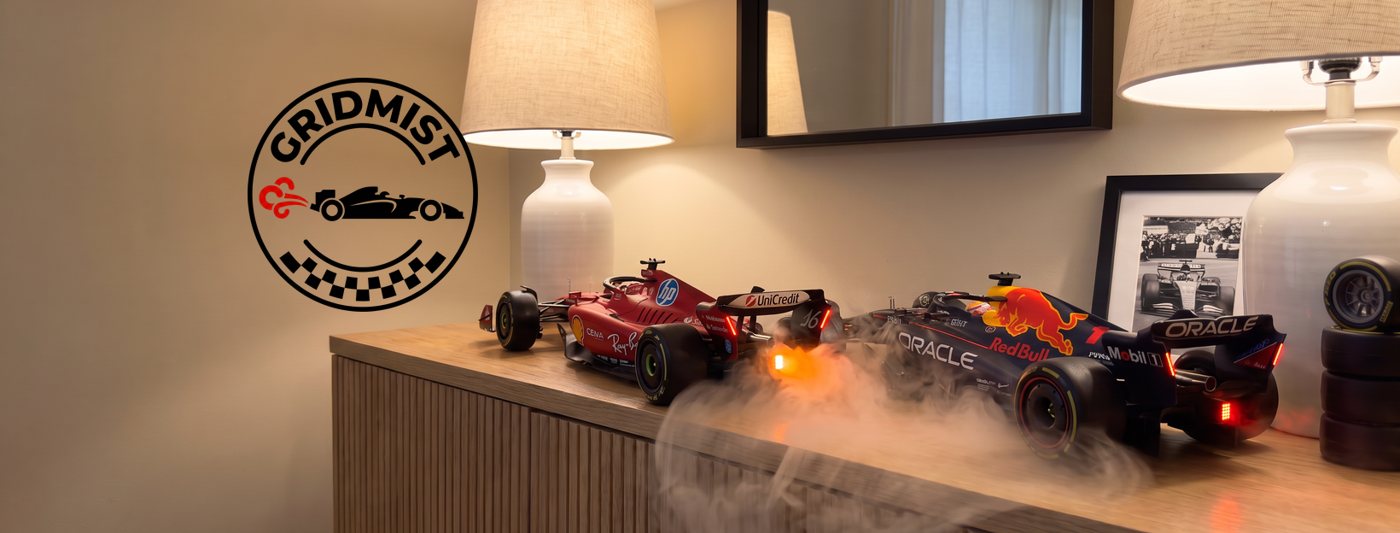 Ferrari red and Red Bull navy GRIDMIST diffusers side by side